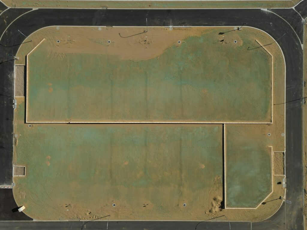 Aerial view of a level cleared parcel
