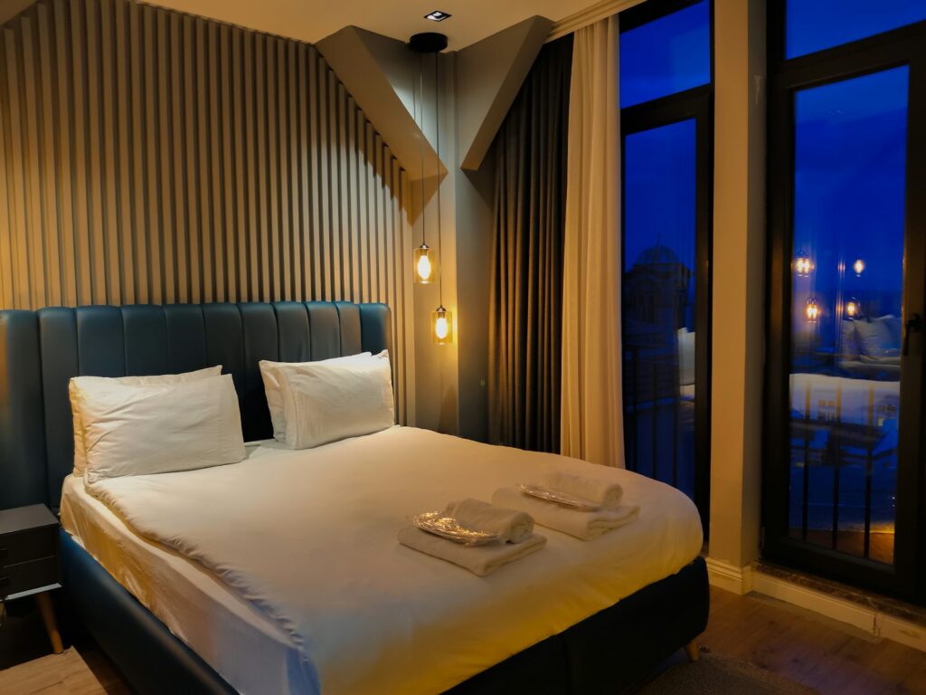 Guest room with full-height window