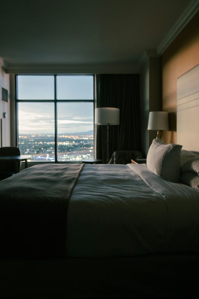 Guest room with city outlook