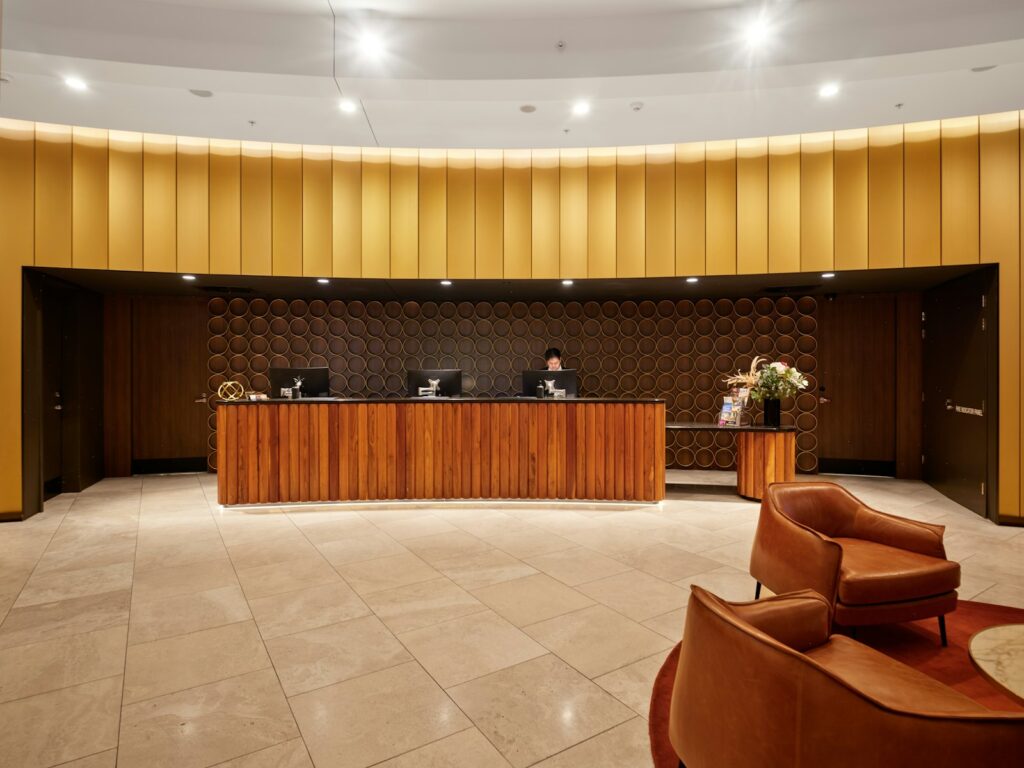 Reception desk and lobby seating