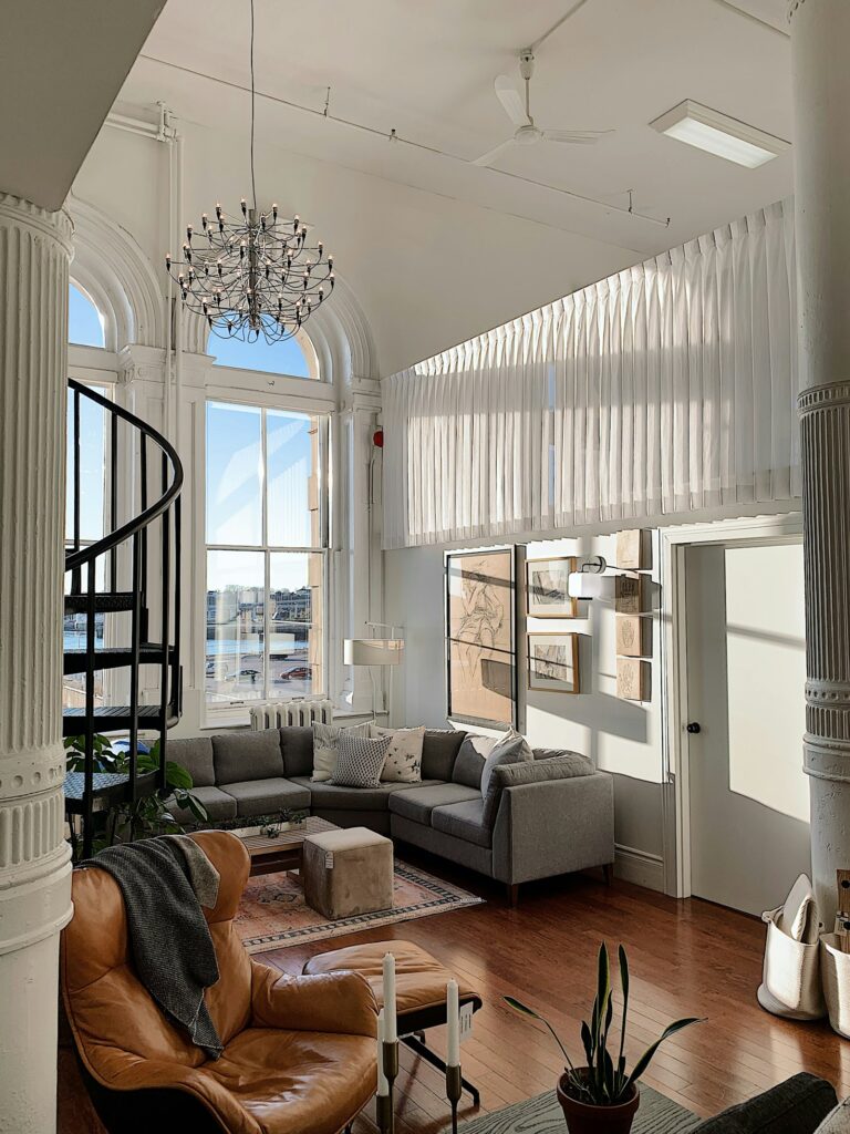 Living area with fitted cabinetry