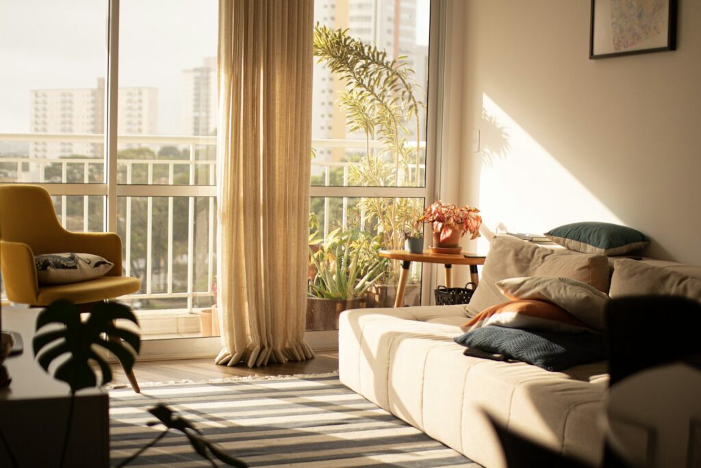 Living room with full-height glazing