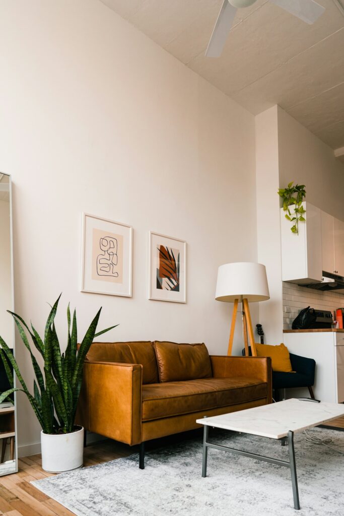 Leather seating and marble table