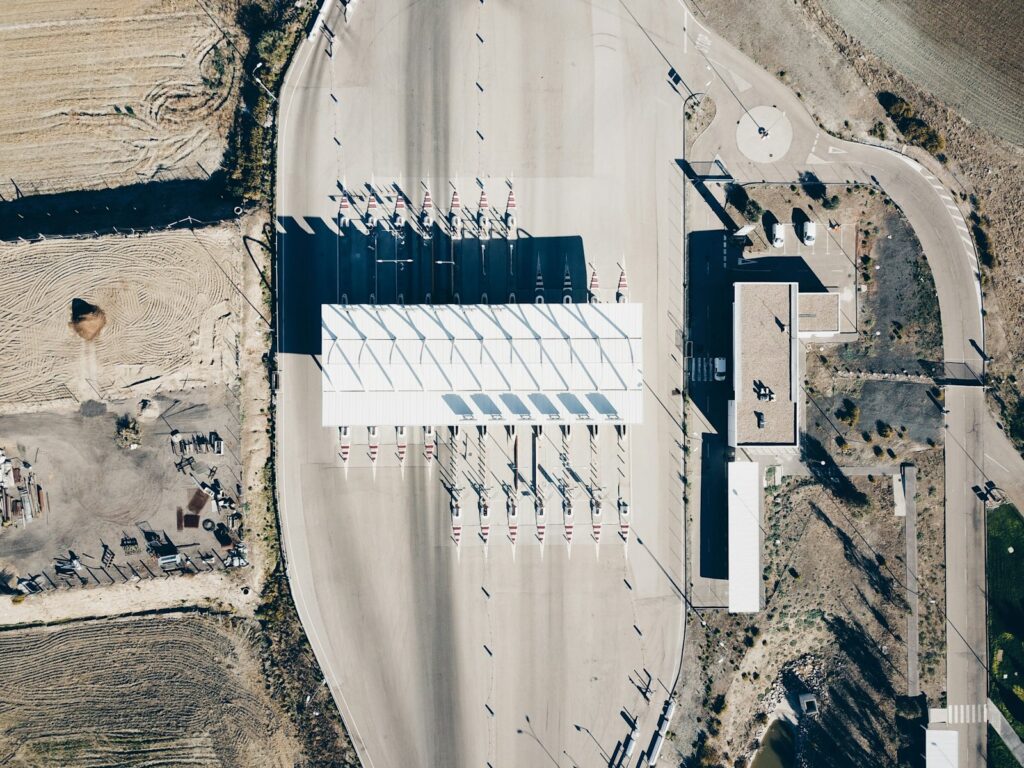 Aerial view of the site buildings