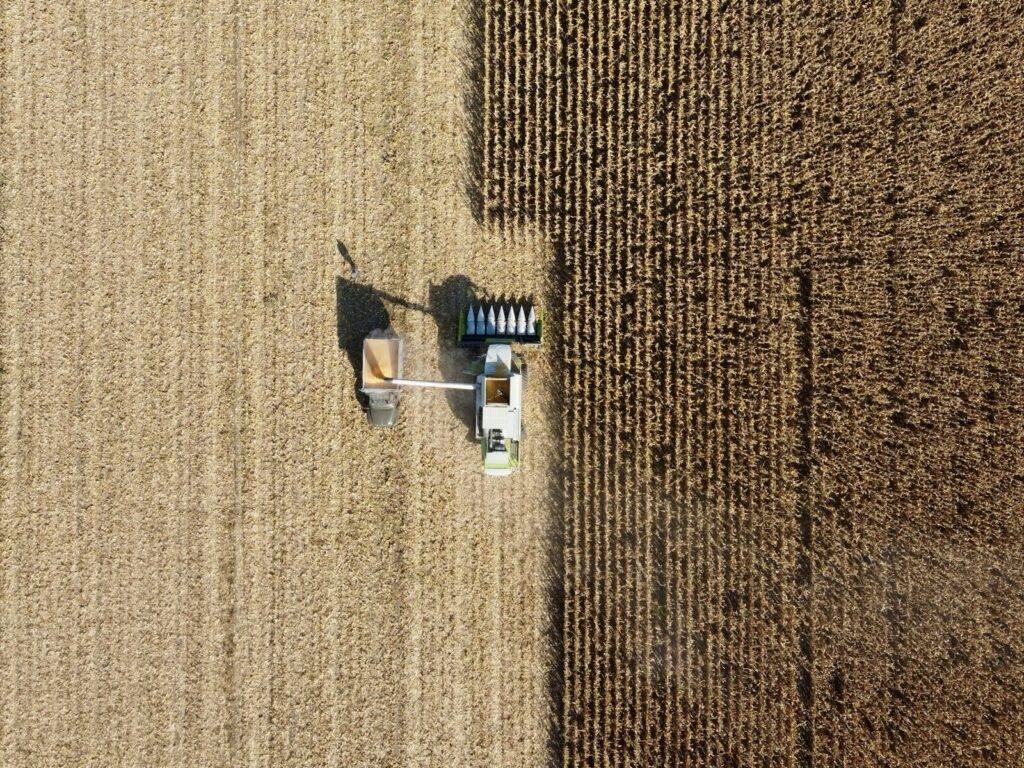 Aerial view of cultivation in progress