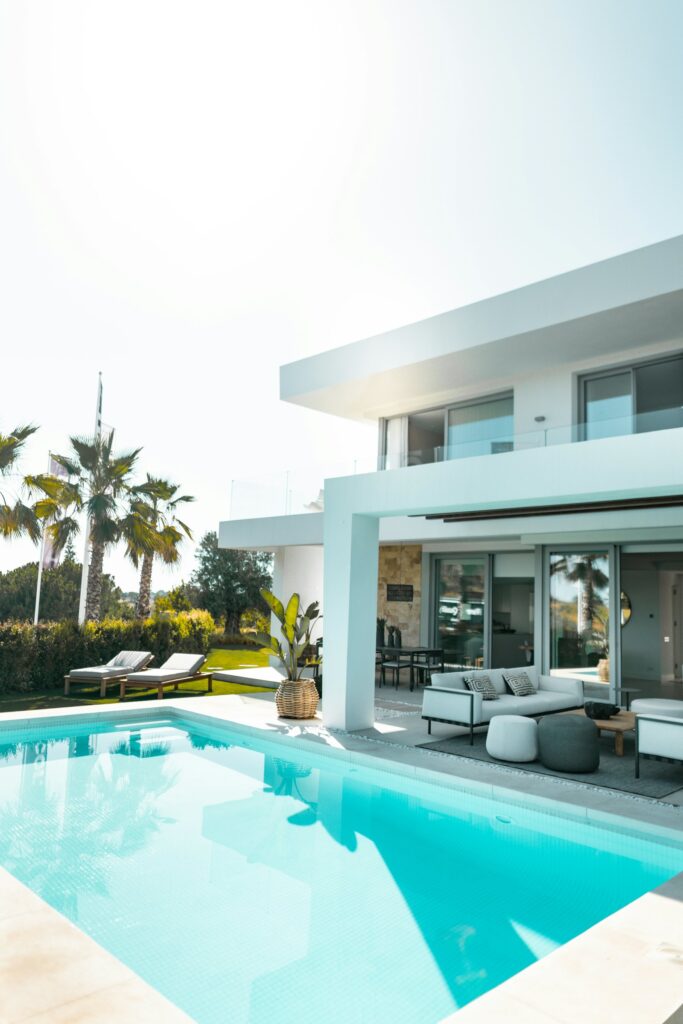Pool deck facing the water
