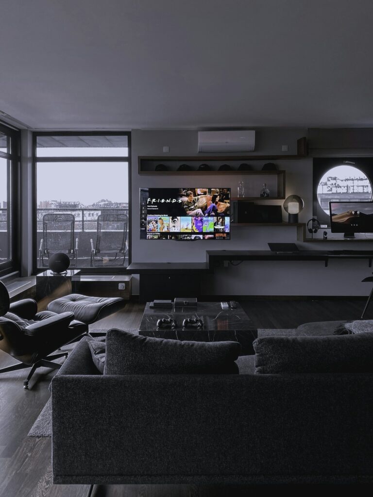 Media wall beside the window