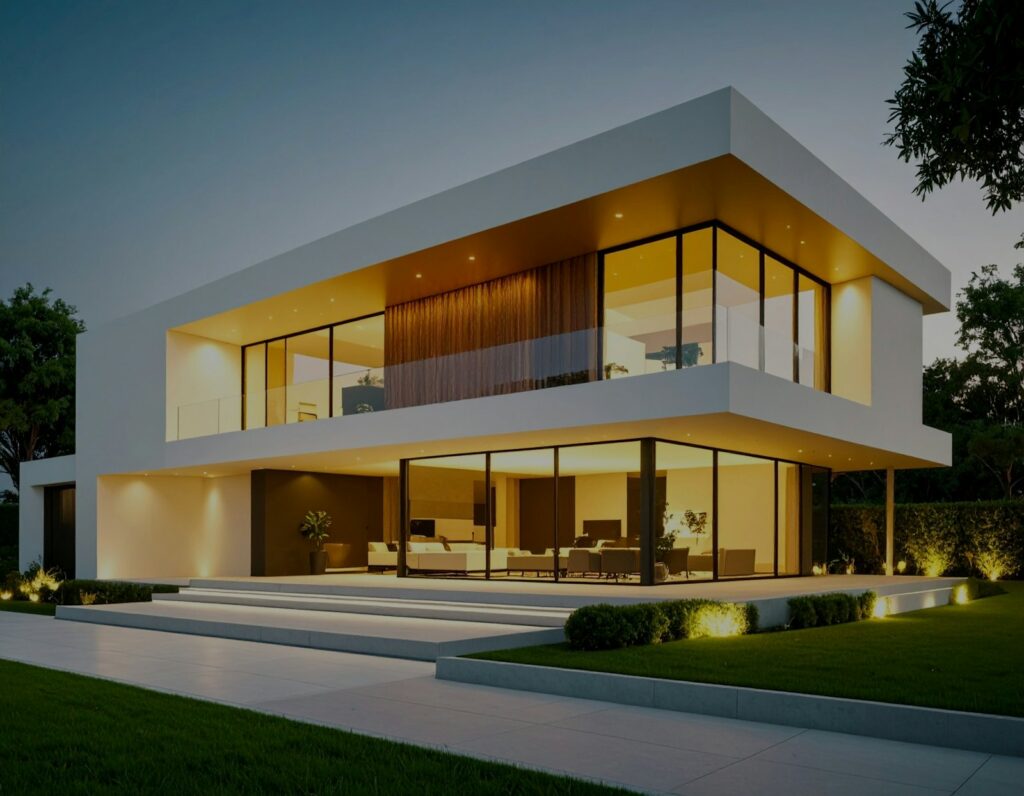 House exterior in the evening