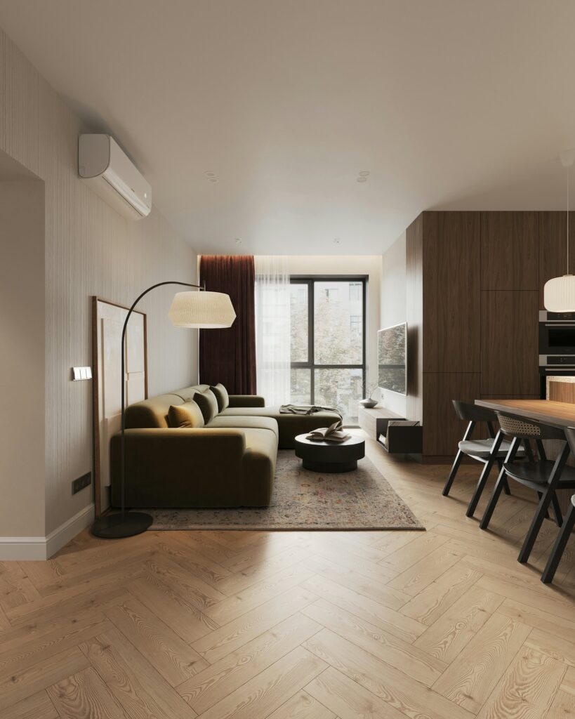 Living room with sofa and dining table