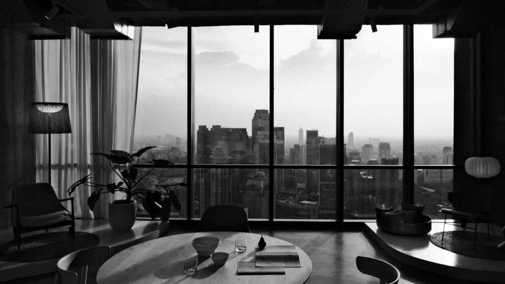Room with floor to ceiling glazing